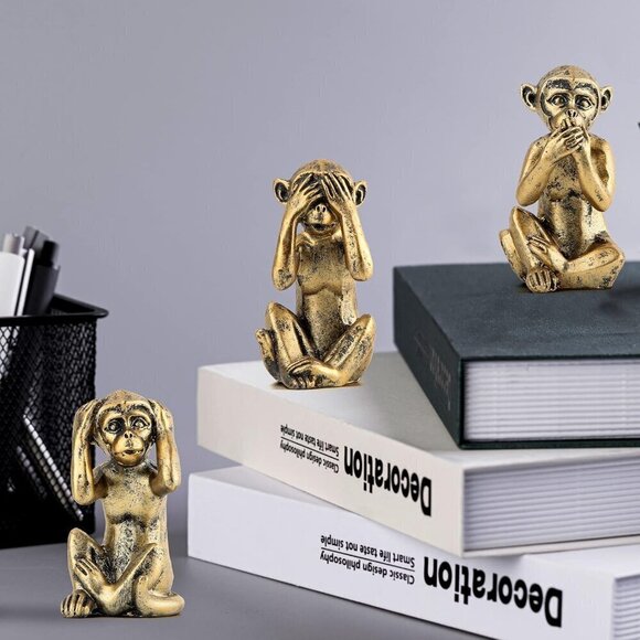 3 Wise Monkeys Statue for Home Décor Accents Monkey Gift Shelf Décor Accents - Picture 8 of 8